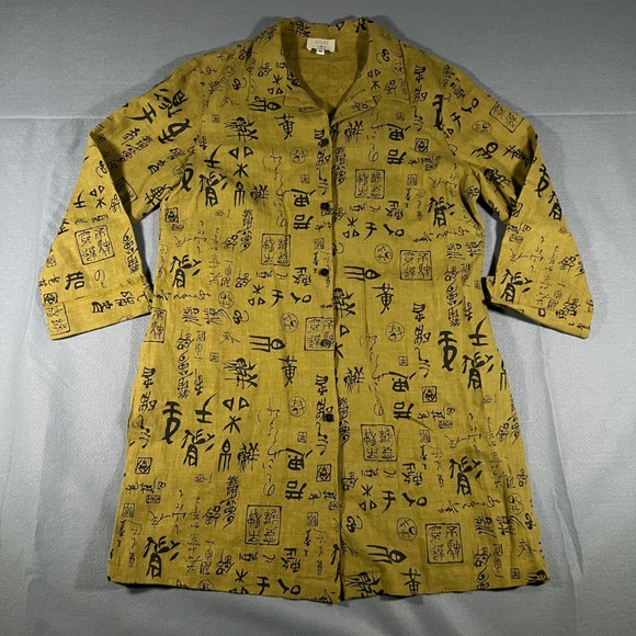 Kathleen Sommers Tops - Kathleen Sommers Women's Button Down Top‎ Asian Print Medium M Olive